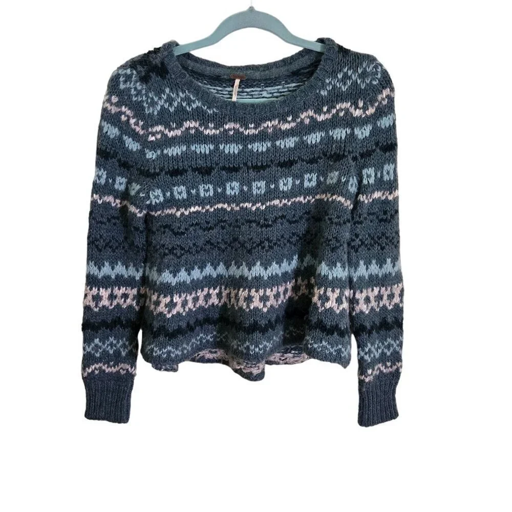 Free People Through The Storm Wool Blend Fair Isle Sweater Size XS
